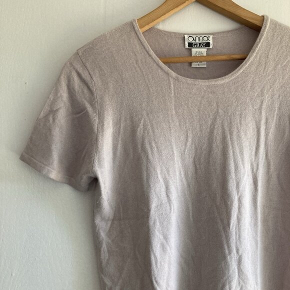 VTG 90s Y2k Silk Angora Pullover Sweater Anna Gray Short Sleeve Old Money Sz L - Picture 3 of 6